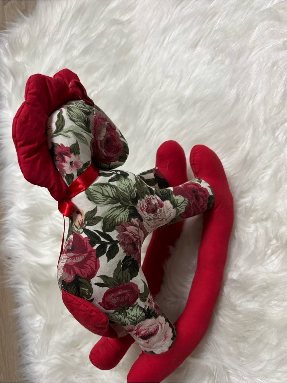 Floral Fabric Rocking Horse‎ Plush - Red Accents